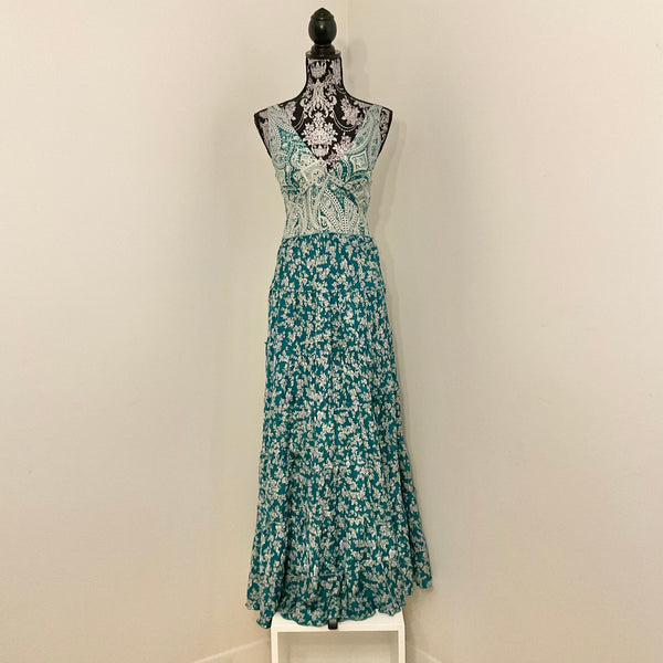 Recycled Sari Carmen Dress - Teal with Paisley Bodice Print
