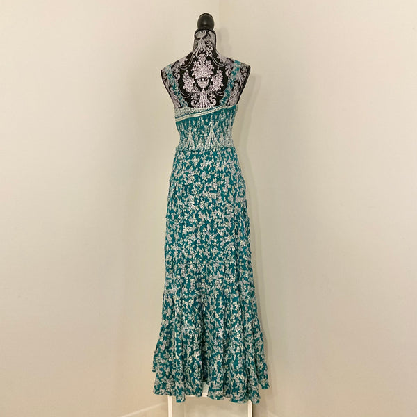 Recycled Sari Carmen Dress - Teal with Paisley Bodice Print