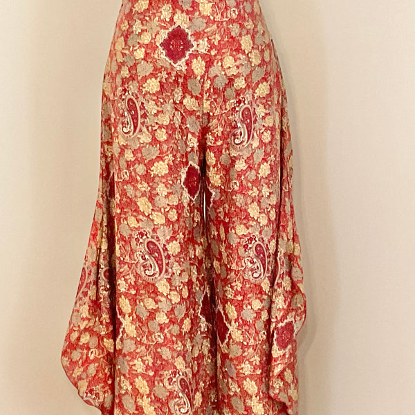 Recycled Sari Freya Pants - Red Floral Paisley Print