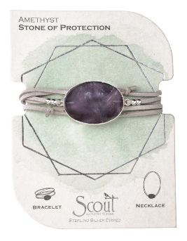 Suede/Stone Wrap - Amethyst / Silver / Stone of Protection