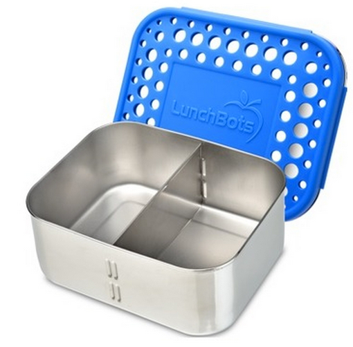 Stainless Steel Deep Duo Container - Royal Blue Dots