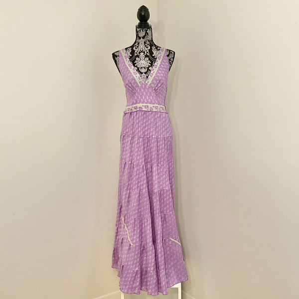 Recycled Sari Carmen Dress - Lilac Floral