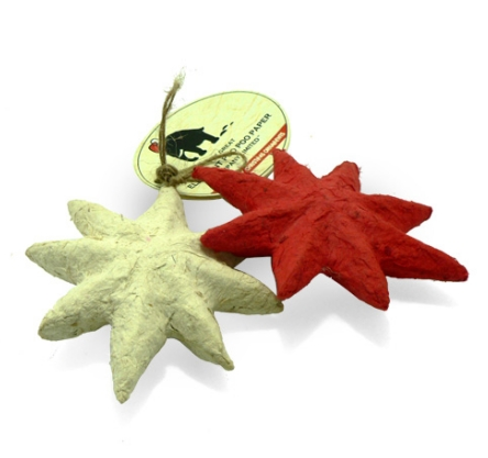 Elephant POOPOOPAPER™ Ornaments - Stars (Red+White) - Set of 2