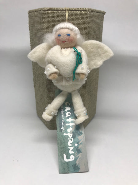 Rosy Cheeked Angel with Dove Felt Ornament