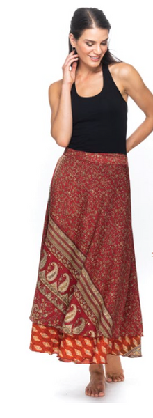 Recycled Sari Magic Wrap Skirt - Green Multi Print