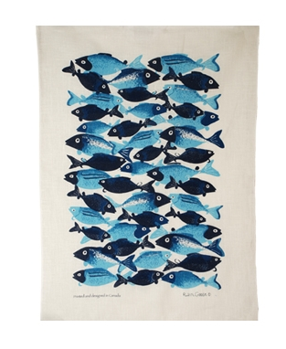 Linen Towel, Turquoise School of Fish