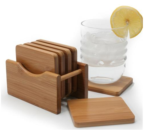 Bamboo Coasters with Holder, Set of 6