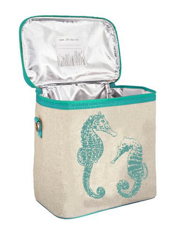 Insulated Aqua Seahorses Small Cooler Bag