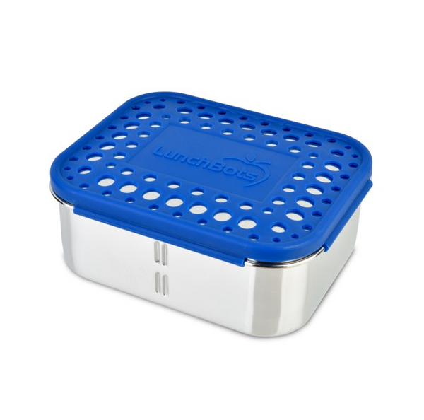 Stainless Steel Deep Duo Container - Royal Blue Dots